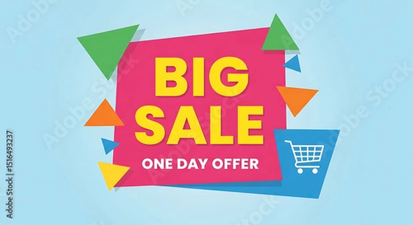 Fototapeta Captivating promotional image for big sale, showcasing an eye-catching design to entice customers with a one-day offer, featuring elements of commerce and shopping.