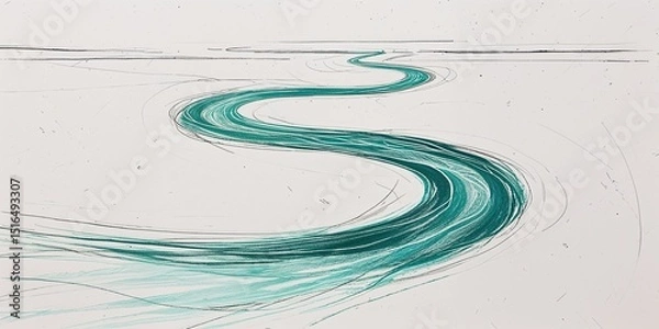 Obraz River movement illustrated in curving teal and aqua linework on plain white background
