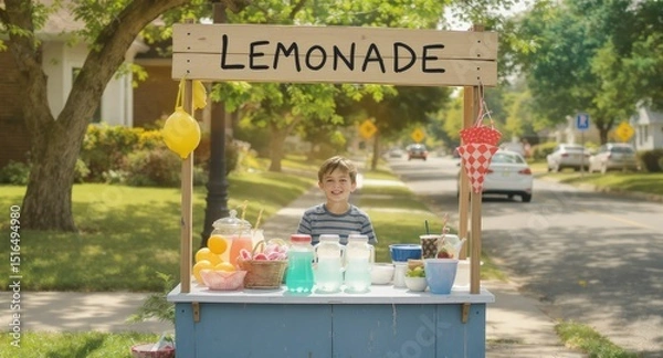 Obraz Boy selling lemonade summer day