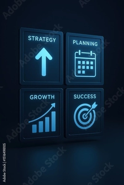 Obraz This futuristic business dashboard visually represents strategy planning growth and success as key drivers for effective decision-making and sustainable work progress