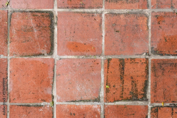 Fototapeta red old ceramic floor tile pattern aged grunge texture surface brick background