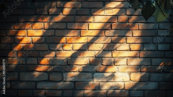 Obraz Sunlight dances on an old brick wall casting shadows and warmth like a nostalgic memory in textured red brick with soft