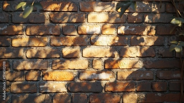 Obraz Old brick wall illuminated by dappled sunlight and soft shadows a reminder of timeless architecture and serene moments