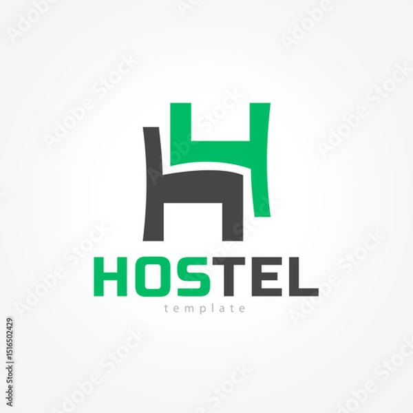 Obraz Hostel Logo Vector Template Emblem. Silhouette Letter H and Two Chairs