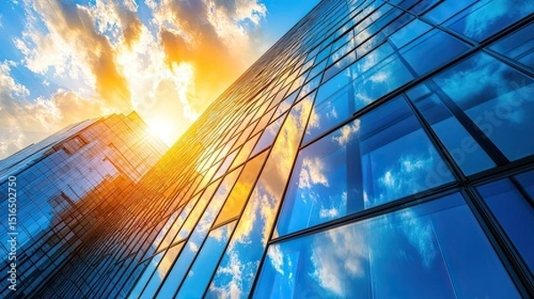 Obraz Aspiration soars with the sunlit skyscraper reflecting dreams and ambitions in its mirrored facade against the vibrant