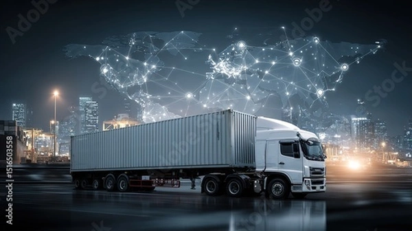 Fototapeta Global Logistics Network Smart Tech Solutions Supply Chain Innovation Digital Transformation Worldwide Connectivity Modern Business Operations Future of Commerce International Trade
