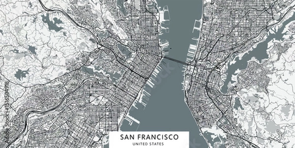 Obraz Detailed map of san francisco bay area with roads and waterways