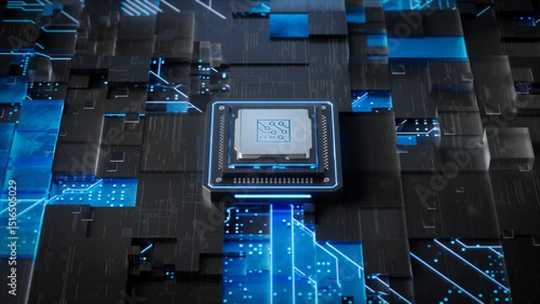 Obraz A chip with LLM printed on it in an integrated circuit for artificial intelligence as well as large language modeling scenarios