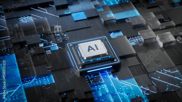 Obraz Advanced Technology Displayed - An AI - Chip in a Sea of High - Tech Elements