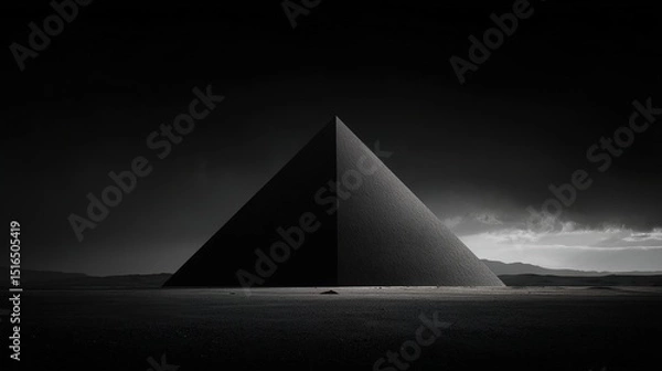 Fototapeta Immense Solid Black Monolith Dramatic Perspective Dark Void Mysterious Structure Impenetrable Surface Towering Presence Abstract Black Sculpture Minimalist Dark Art Enigmatic Geometric Form
