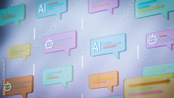 Obraz Aesthetically - Pleasing Speech Bubbles with AI and Robot Symbols for Modern Digital Communication