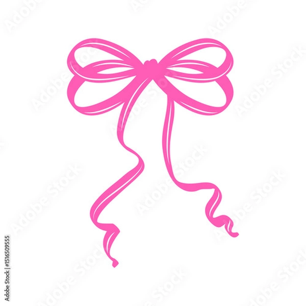 Fototapeta Pink Bow Clipart Illustration in a Hand Drawn Coquette Style. Minimalist Silhouette with Whimsical Lines and Elegant Shape