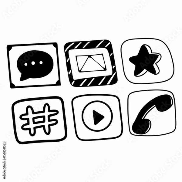 Fototapeta Social & Communication Icon Set – 20 Flat or Line Icons in Bright Playful Style

