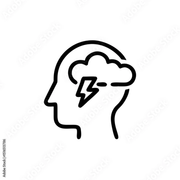 Fototapeta Cloud and lightning icon representing  mind with storm cloud emotional overload