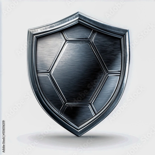 Fototapeta Sleek Brushed Metal Football Emblem with Intricate Engravings Bold 3D Sharp Angular Design Realistic Reflections Clean White Background Professional Sports Logo Style.