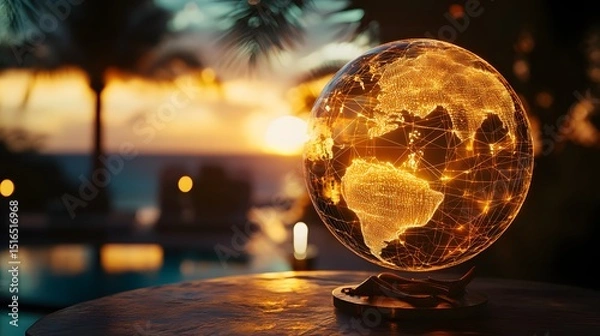 Obraz A mesmerizing globe on a table with interconnected points representing global network and international connections