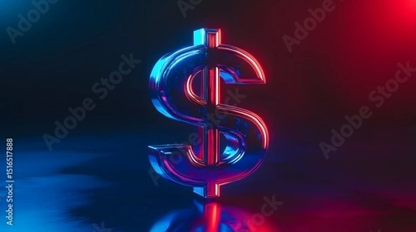 Fototapeta Sleek metallic dollar sign on a table with minimalist background emphasizing value and economic significance