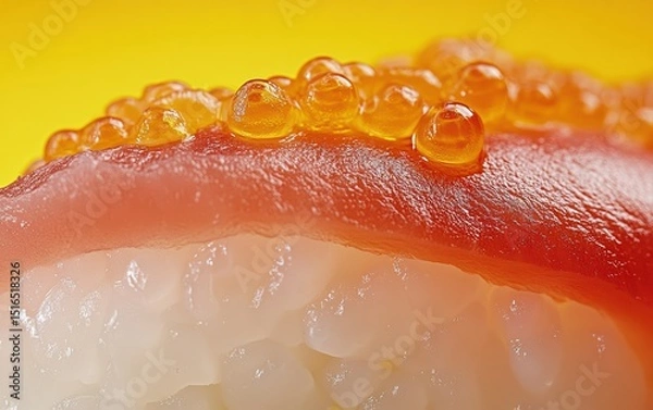 Obraz Salmon nigiri sushi with red caviar on top, macro close-up.