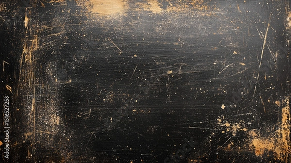 Fototapeta A black grunge abstract background with dust and scratches, featuring an aged photo editor layer and ample copy space.
