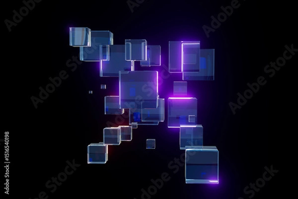 Obraz A bunch of cubes are lit up in a dark background
