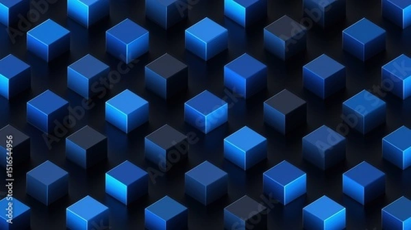 Obraz Blue Isometric Cube Pattern on Black Background – Minimal 3D Vector Art