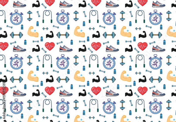 Fototapeta Gym Seamless Pattern with Fıtness Icons	
