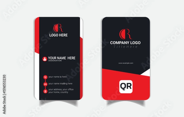 Obraz Vertical Business Card Template | Modern Red & Black Corporate Design