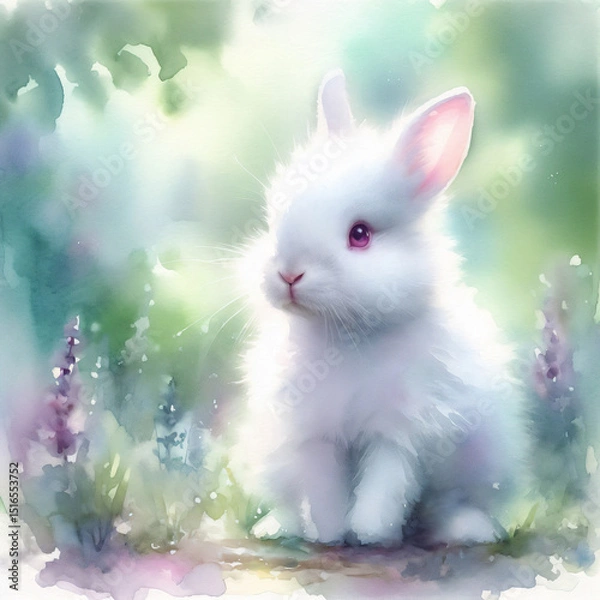 Fototapeta cute little white rabbit in the grass