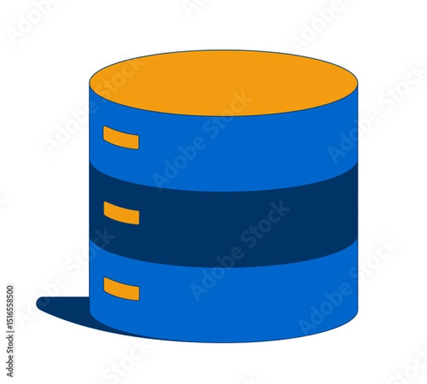 Fototapeta Database data storage 2D cartoon object. Tech cylinder backup. Layered server architecture. Information technology. Cylindrical unit isolated element flat vector clip art on white. Spot illustration