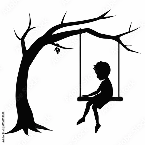 Obraz Silhouette vector artwork of a baby sitting on a swing