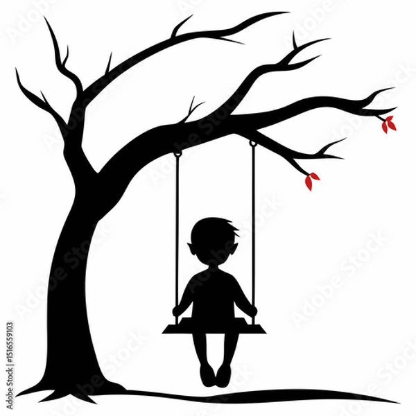 Obraz Silhouette vector artwork of a baby sitting on a swing