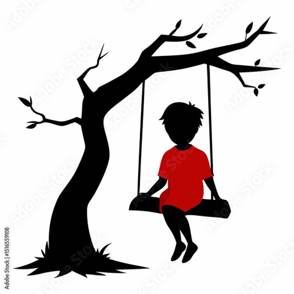Obraz Silhouette vector artwork of a baby sitting on a swing