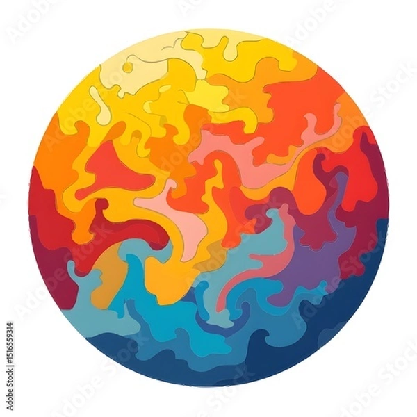 Fototapeta Vibrant abstract sun and sea art. Circular, colorful fluid shapes in layered composition.