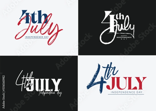 Fototapeta Happy 4th of July typography design with American flag colors,  vector illustration. 