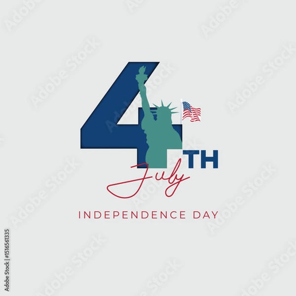 Fototapeta Happy 4th of July typography design with American flag colors,  vector illustration. 