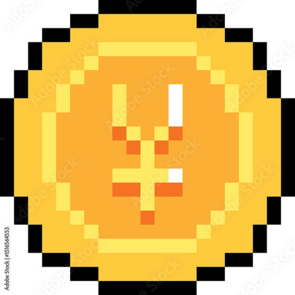 Obraz Pixel art coin with Japanese Yen symbol ¥ on golden background – retro 8-bit style currency icon