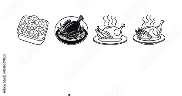 Fototapeta Chicken Nugget Silhouette Pack – Fast Food Vector Elements