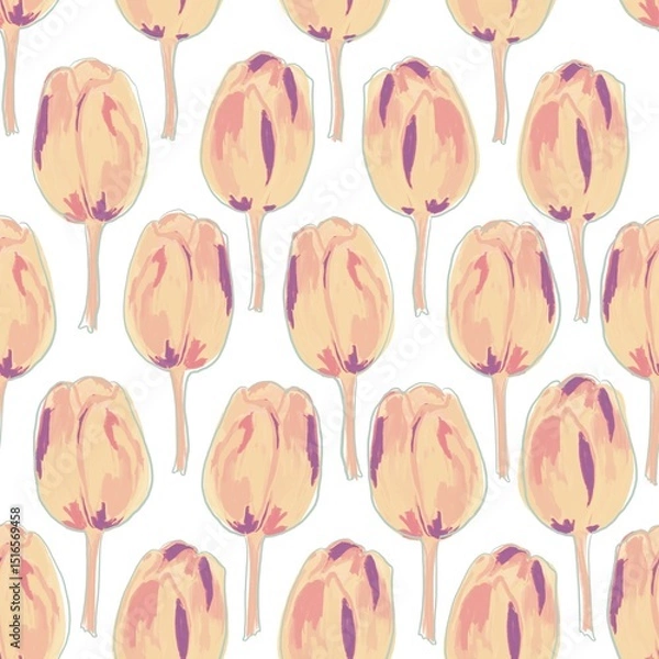 Fototapeta Seamless floral pattern with tulips