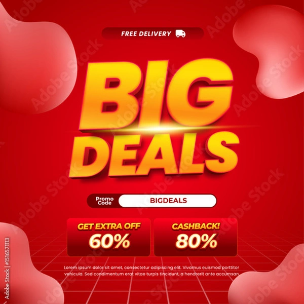 Fototapeta Big Sale discount deals Simple Red gradient Editable yellow text effect Fluid Promotion Marketing banner