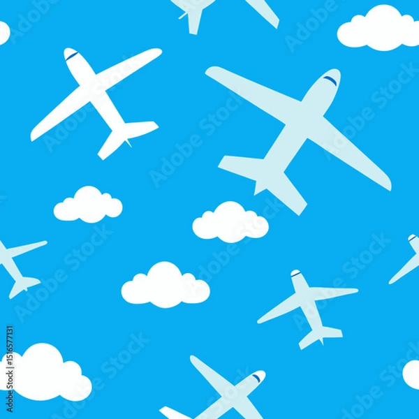 Fototapeta seamless airplane and cloud pattern   planes  cont 