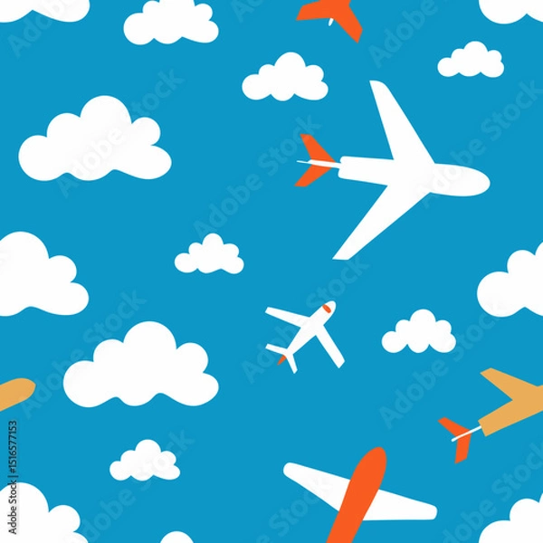 Fototapeta seamless airplane and clouds pattern   airliners  