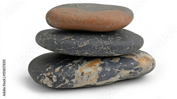 Fototapeta A serene arrangement of three stacked smooth stones showcasing unique textures and natural colors. Ideal for minimalist themes and wellness concepts