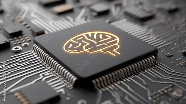 Fototapeta Abstract circuit system with brain microchip design technology board environment memory concept integration