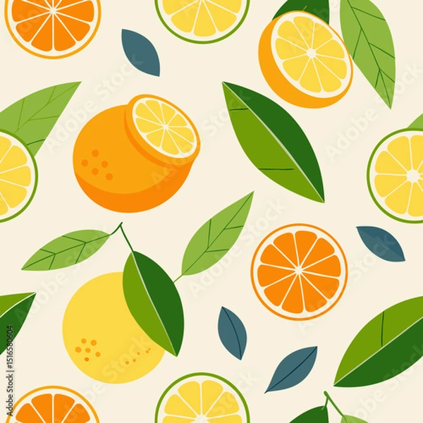 Obraz seamless citrus branch pattern   orange  lemon 