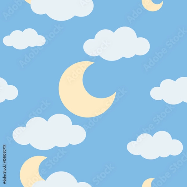Obraz seamless cloud and moon pattern   puffy clouds 