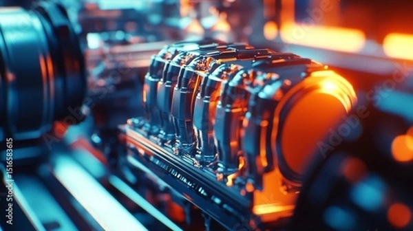 Fototapeta A close up of a machine with a glowing engine