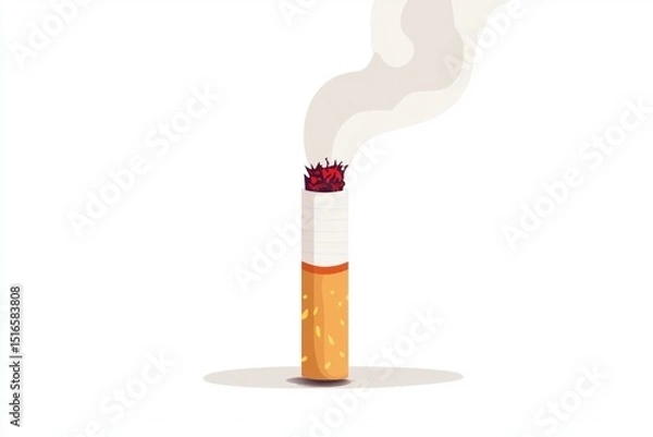 Fototapeta A cartoonish drawing of a cigarette with a red tip and a white filter