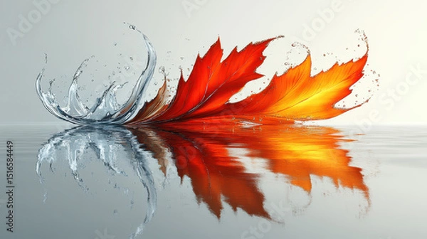 Fototapeta A striking image of colorful leaves creating a stunning splash on reflective water. This artwork captures the essence of autumn with vibrant colors, evoking tranquility and beauty in nature