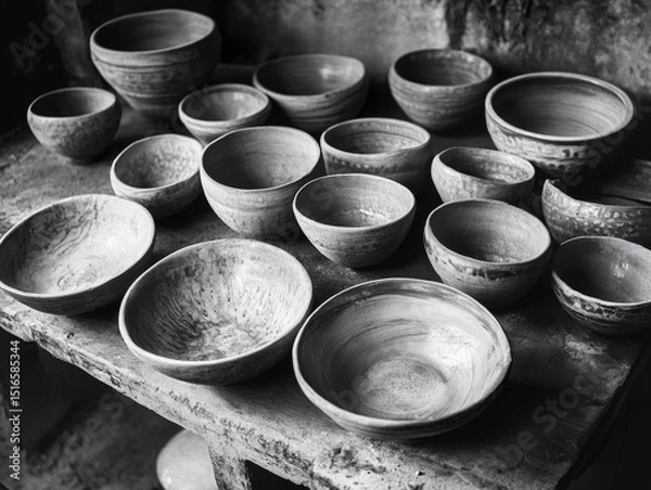 Fototapeta Pottery Workshop with Unique Clay Pots