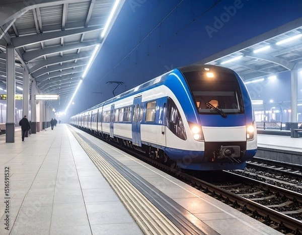 Obraz Modern train at night station